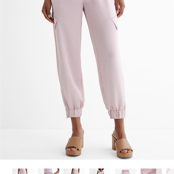 NWT Express High Waisted Satin Cargo Joggers Soft Blush Size Small - Picture 2 of 8